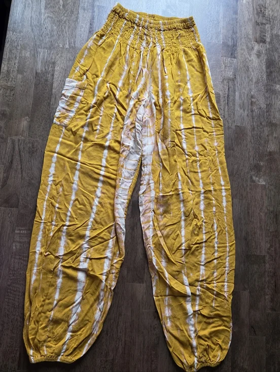 Mustard Yellow Tie-Dye Harem Pants - Picture 1 of 10